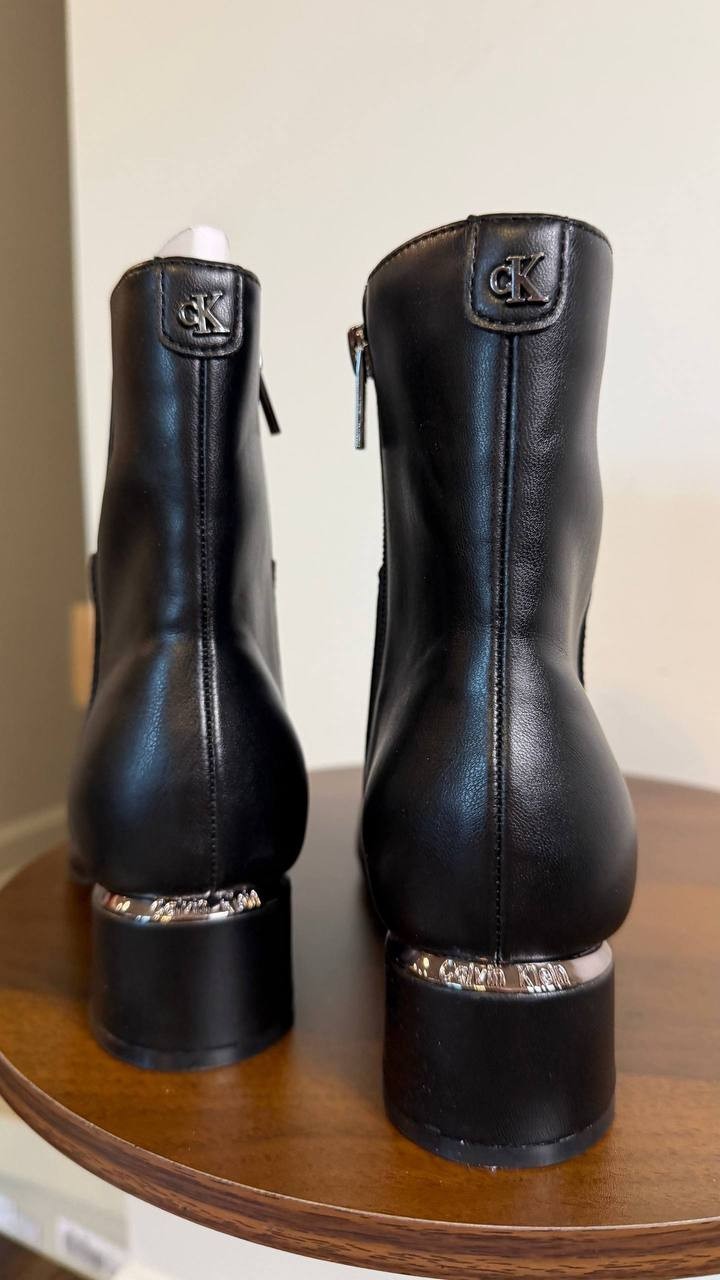 Calvin Klein Parry Booties 6M Black Man‑Made Square Toe Block Heel NIB msrp$129