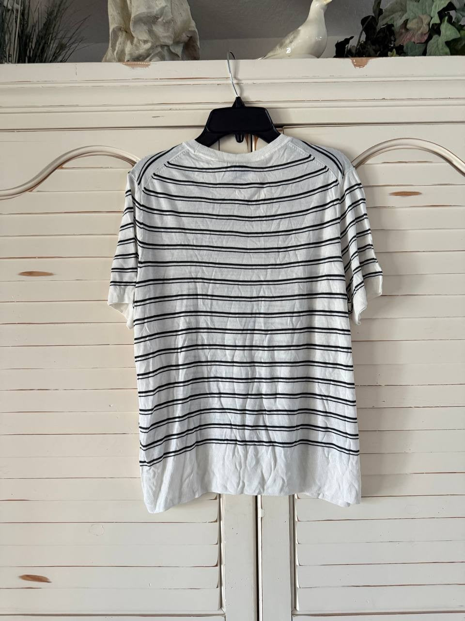 Calvin Klein Women's Viscose Striped Short Sleeve Sweater Tee Size L NWT $89