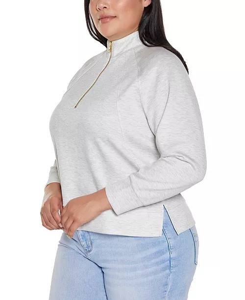 Belldini Plus Scuba Knit Quarter‑Zip Top Light Grey 2X NWT $49