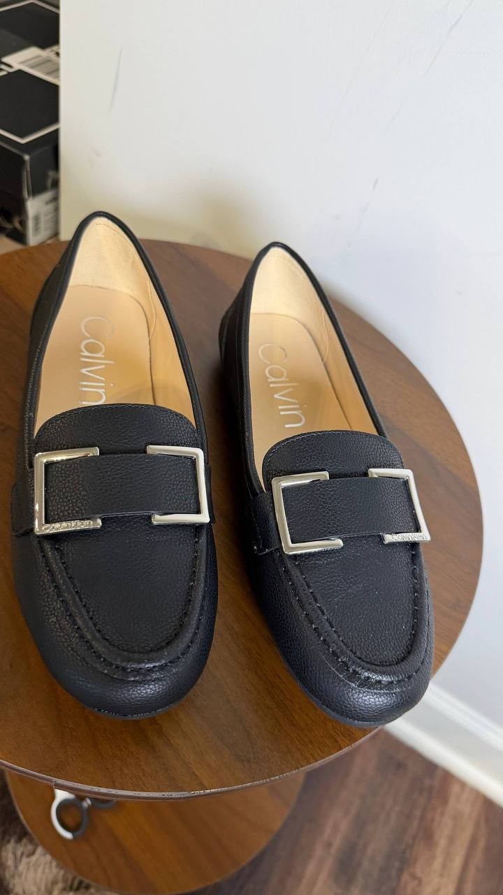 Calvin Klein Black Man‑Made Leather Slip‑On Loafers 7M New in Box $99