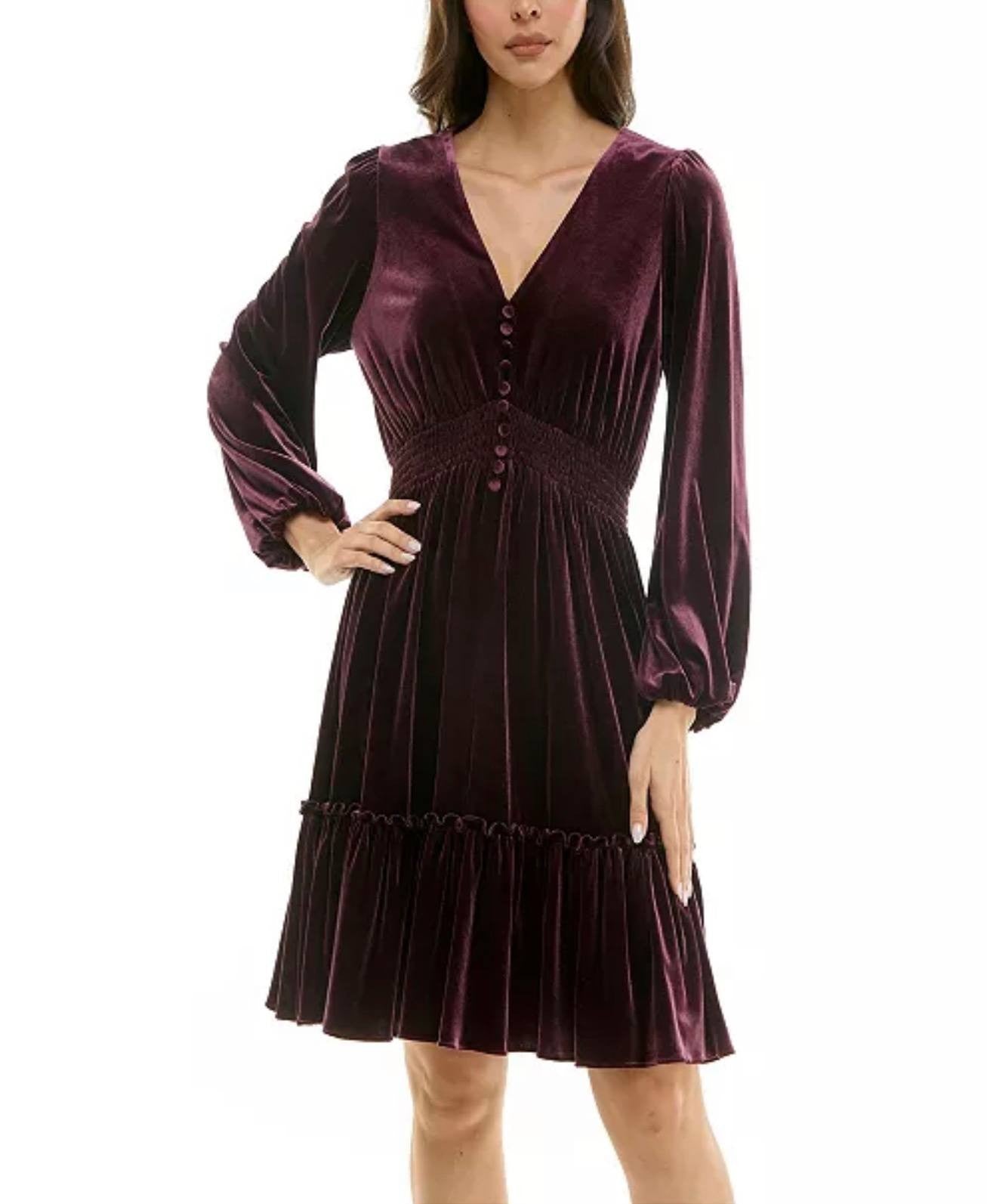 Taylor Velvet V‑Neck Smocked‑Waist Dress NWT Sizes 6/8/16 – Holiday Party Velvet