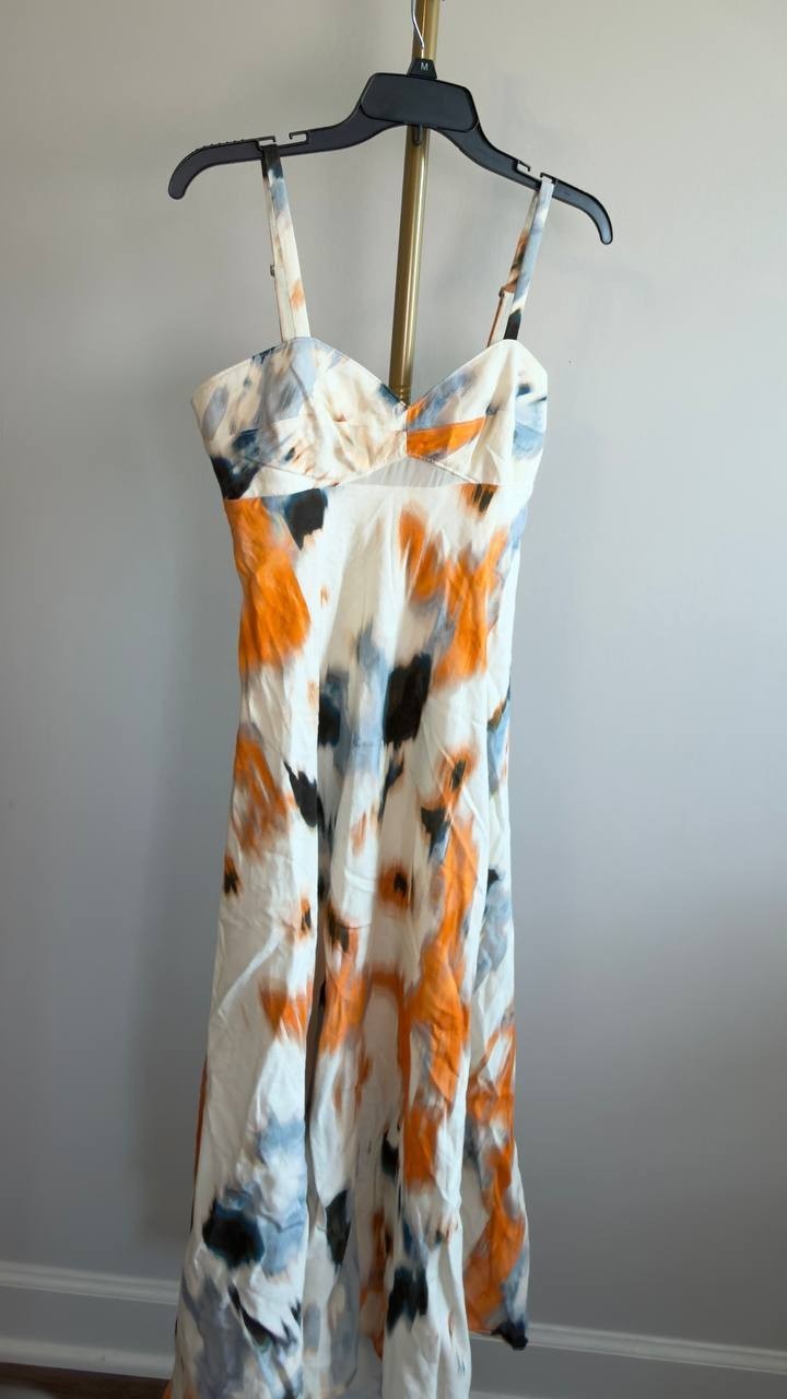 DKNY Sleeveless Printed High‑Low Midi Dress 2 Sunburst Floral NWT $159