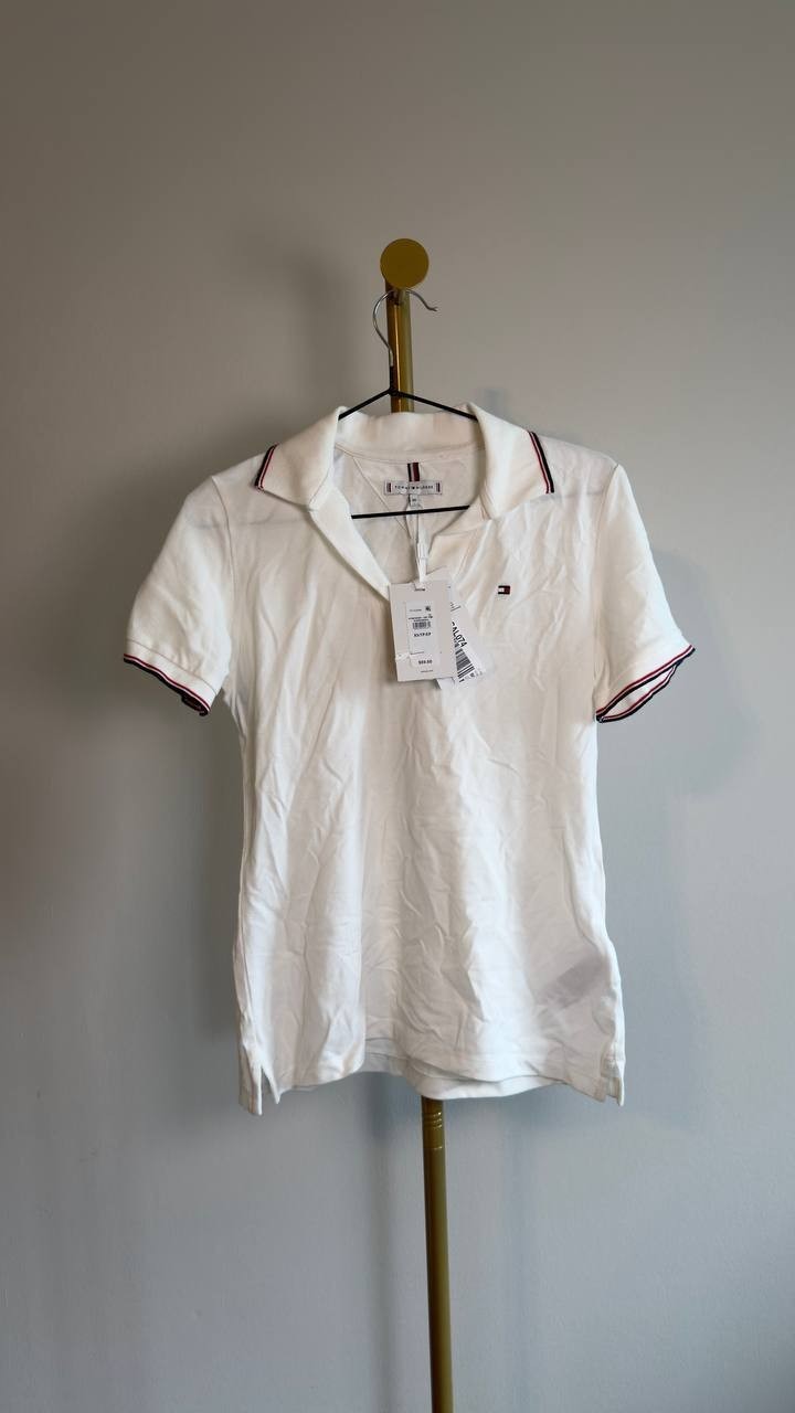 Tommy Hilfiger Johnny Collar Short‑Sleeve Polo T‑Shirt Ecru XS NWT $59.50