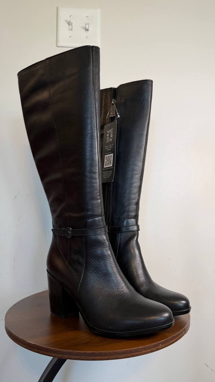 Naturalizer Kalina Extra Wide Calf Knee High Boots Black 8.5M Leather $289.99 NW