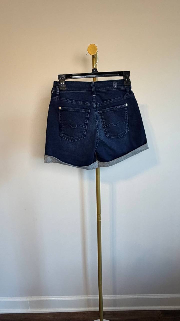 7 For All Mankind Mid‑Rise Roll Denim Shorts Blue 24 NWT $88