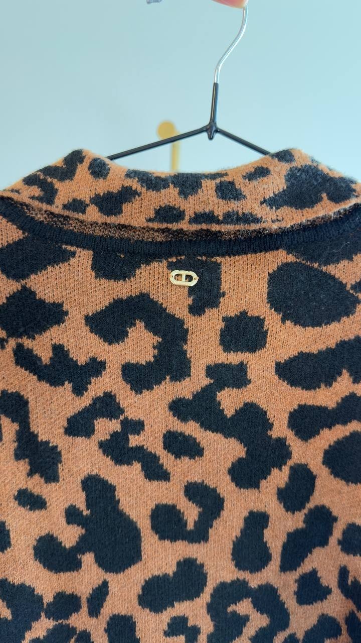 Dee Ocleppo Barbara Leopard Sweater Neutral Animal Jacquard L NWT $79