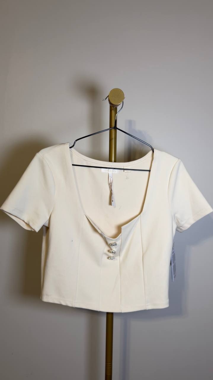 Guess  Women’s  Square  Neck  Top  Pearl  White  M  NWT  $69
