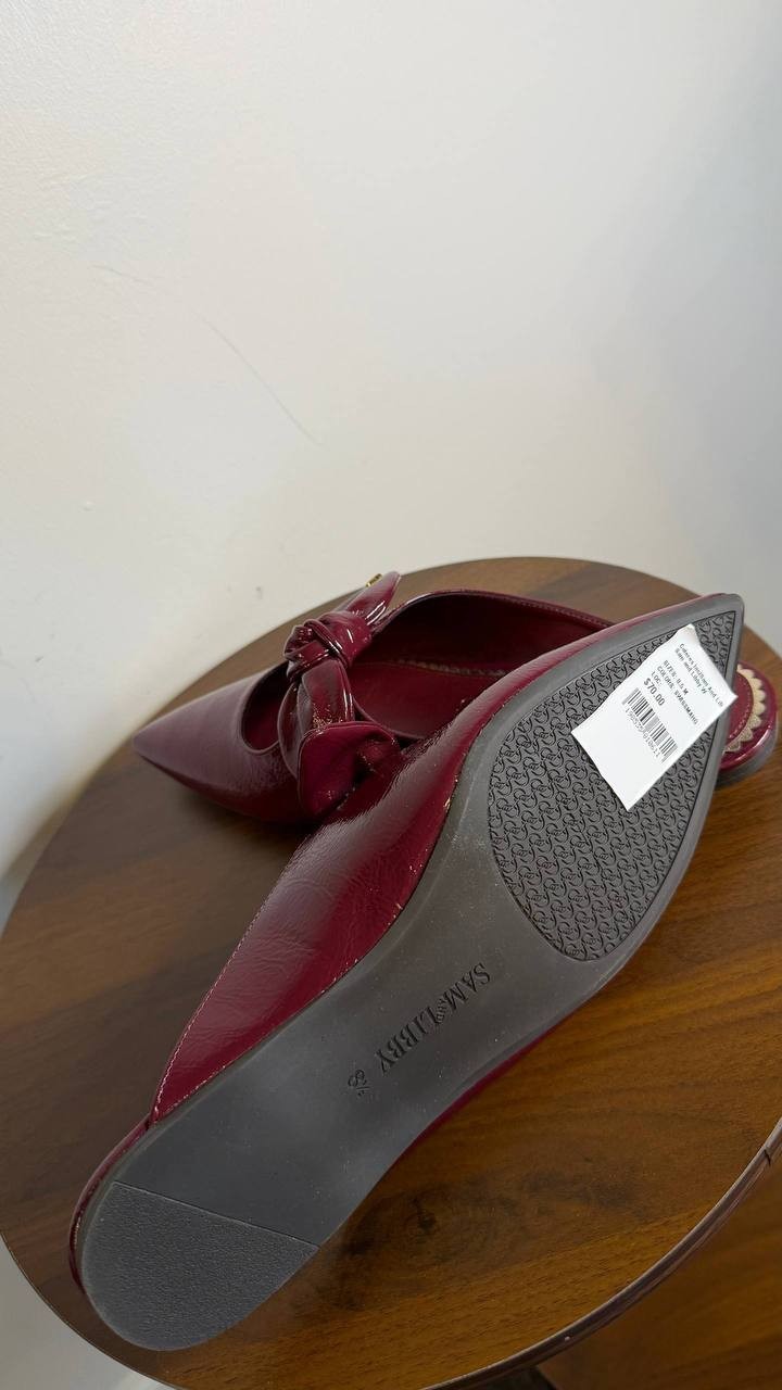 Sam & Libby Marley Mules 8.5 Mahogany Pointed Toe Bow Slip‑On NIB msrp$70