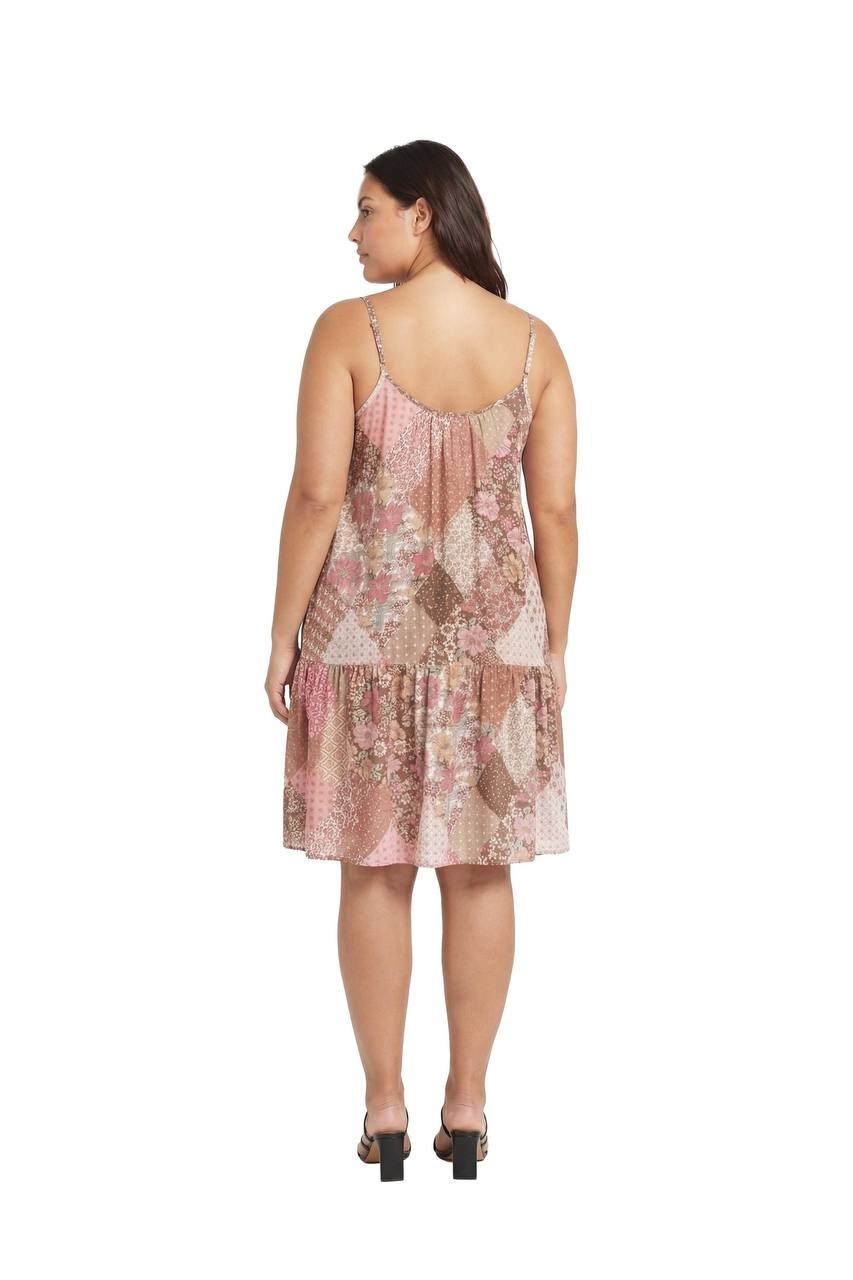 24Seven Comfort Apparel Patchwork Spaghetti Strap Dress Pink Multi 2X NWT $60