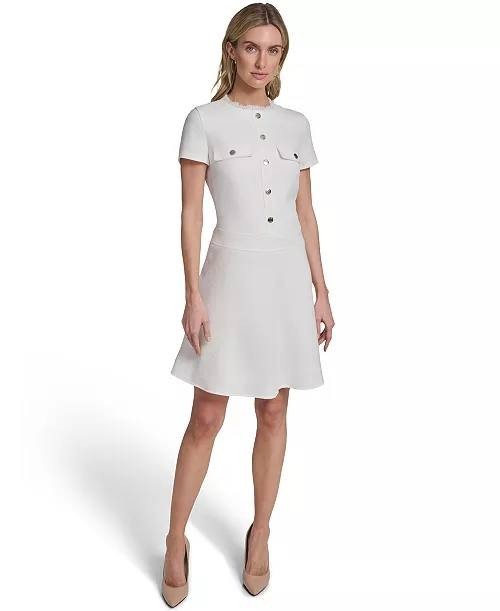 Tommy Hilfiger Women’s Hopsack Fit & Flare Shirt Dress Ivory 14 NWT $139