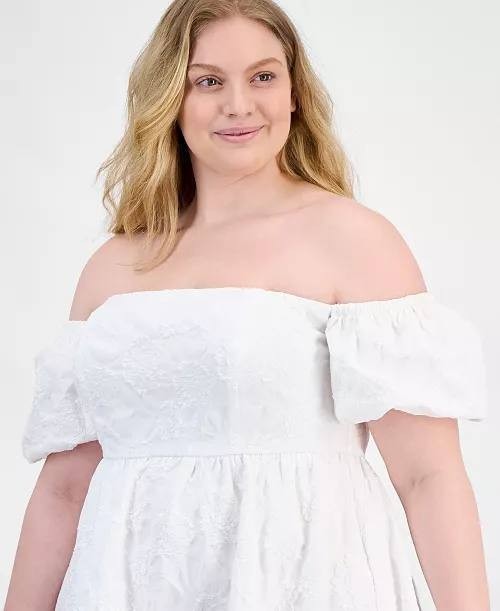 Seni & Cade Plus Off‑Shoulder Jacquard Fit & Flare Dress White 1XP NWT $89