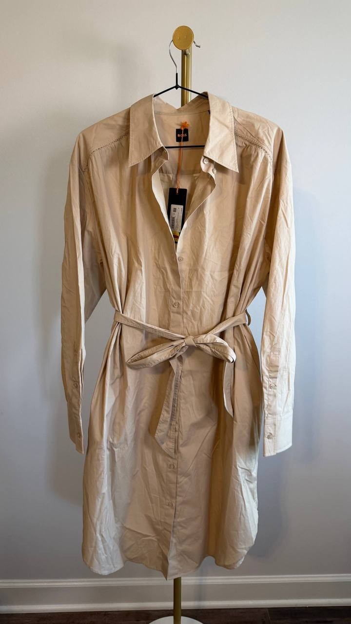 BOSS Women’s Belted Shirt Dress Neutrals Beige 12 $158 NWT