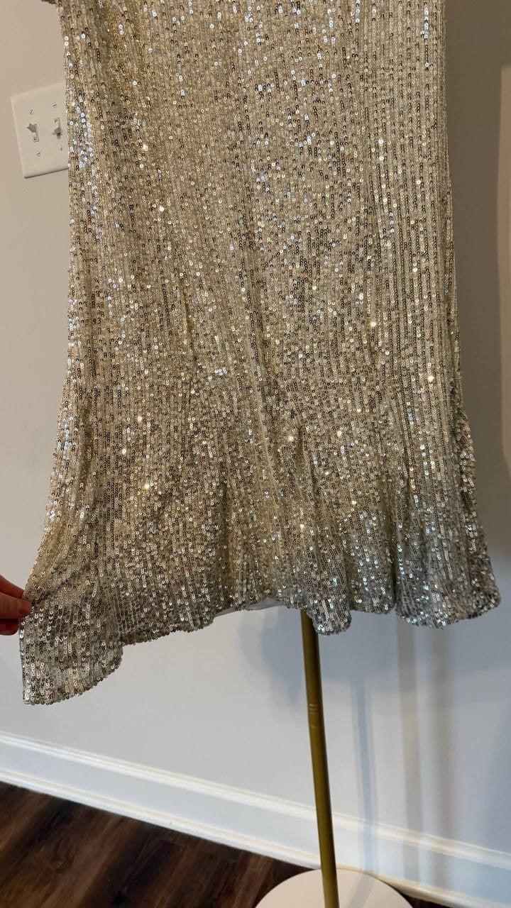 CeCe Sequin Dress Short Sleeve Polyester Champagne S NWOT MSRP $99