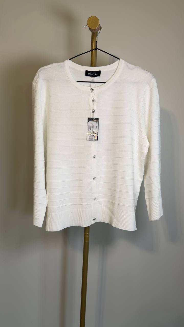 Melissa Paige Ottoman Rib 3/4 Sleeve Crewneck Cardigan White XL NWT $46.50