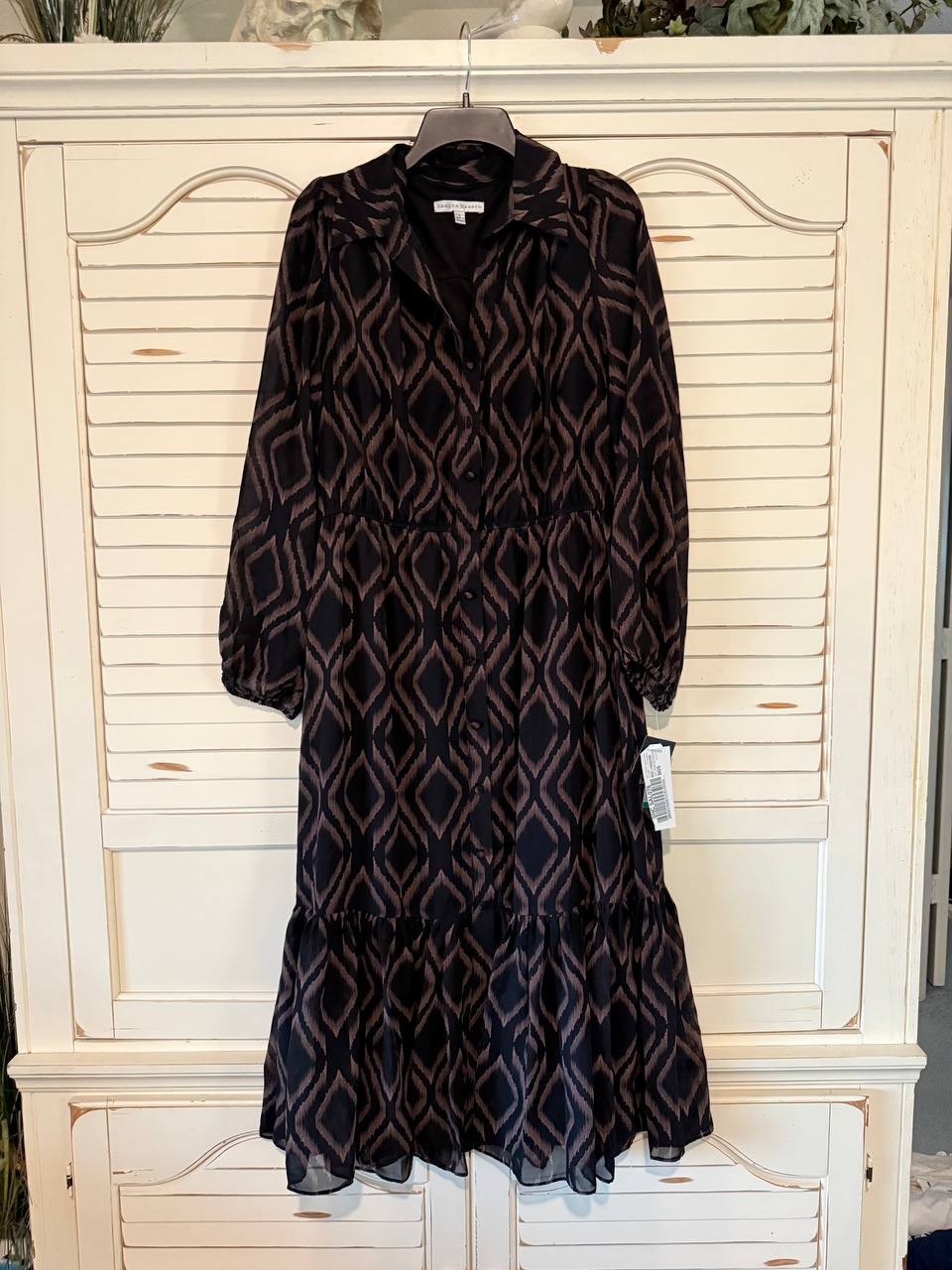 Sandra Darren Tiered Long Sleeve Chiffon Shirtdress Black Size M NWT – Elegant