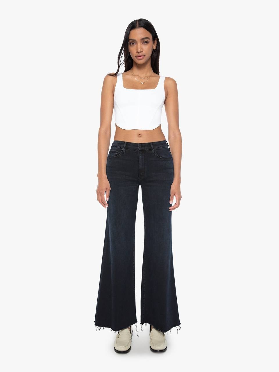 Mother The Roller Fray High-Rise Wide-Leg Jeans Night In Venice 34 NWT