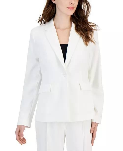 T Tahari Notch Lapel One Button Blazer White Jacket Size14 NWT snags, need wash