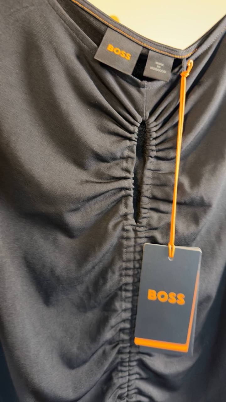 BOSS Emacha Shirred Keyhole Tank Black L NWT $69