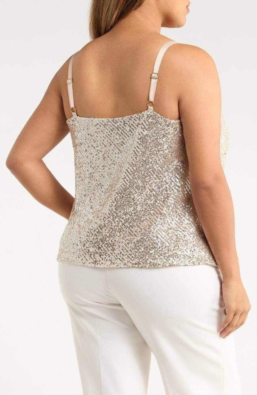 Tahari ASL Sequin Cowl Neck Camisole Nude Silver 2X NWT $79