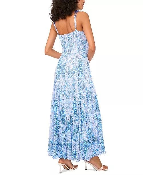 CeCe L'amour Godet Maxi Dress Chainlink Straps, Abstract Print, Size 6, NWT