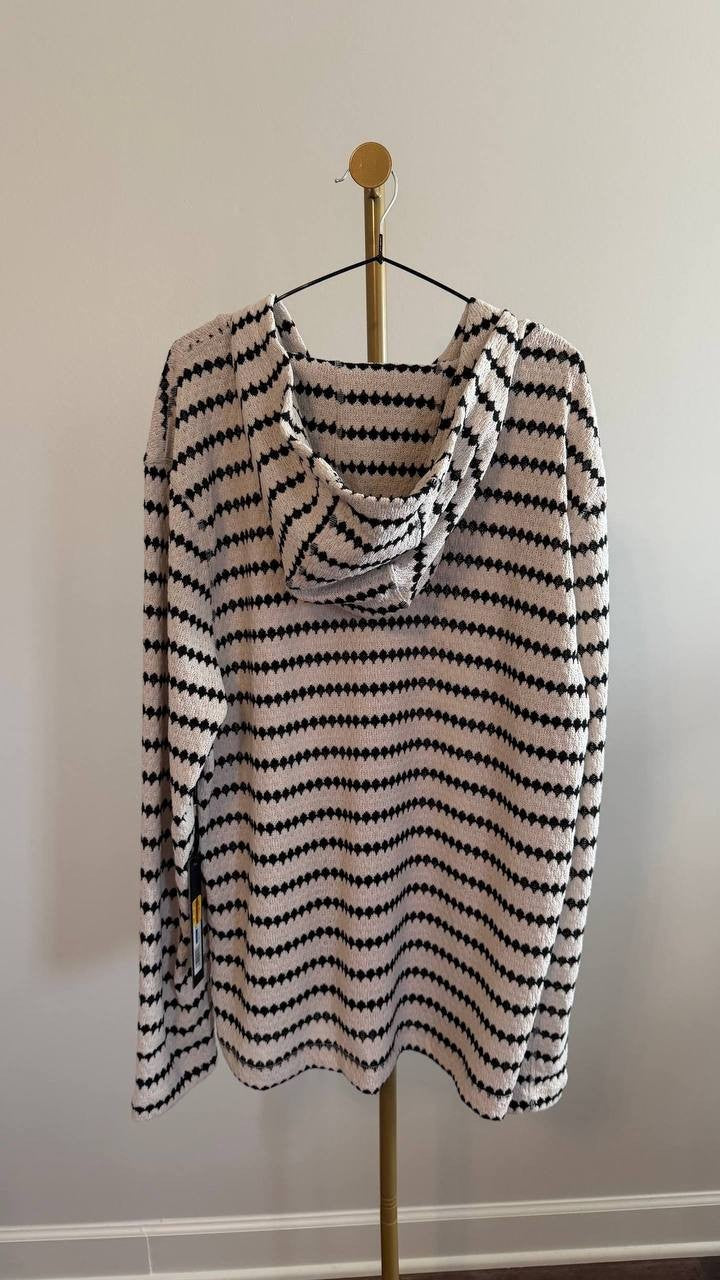 Karl Lagerfeld Paris Men’s Jacquard Striped Hoodie Relaxed Fit XL $119 NWT