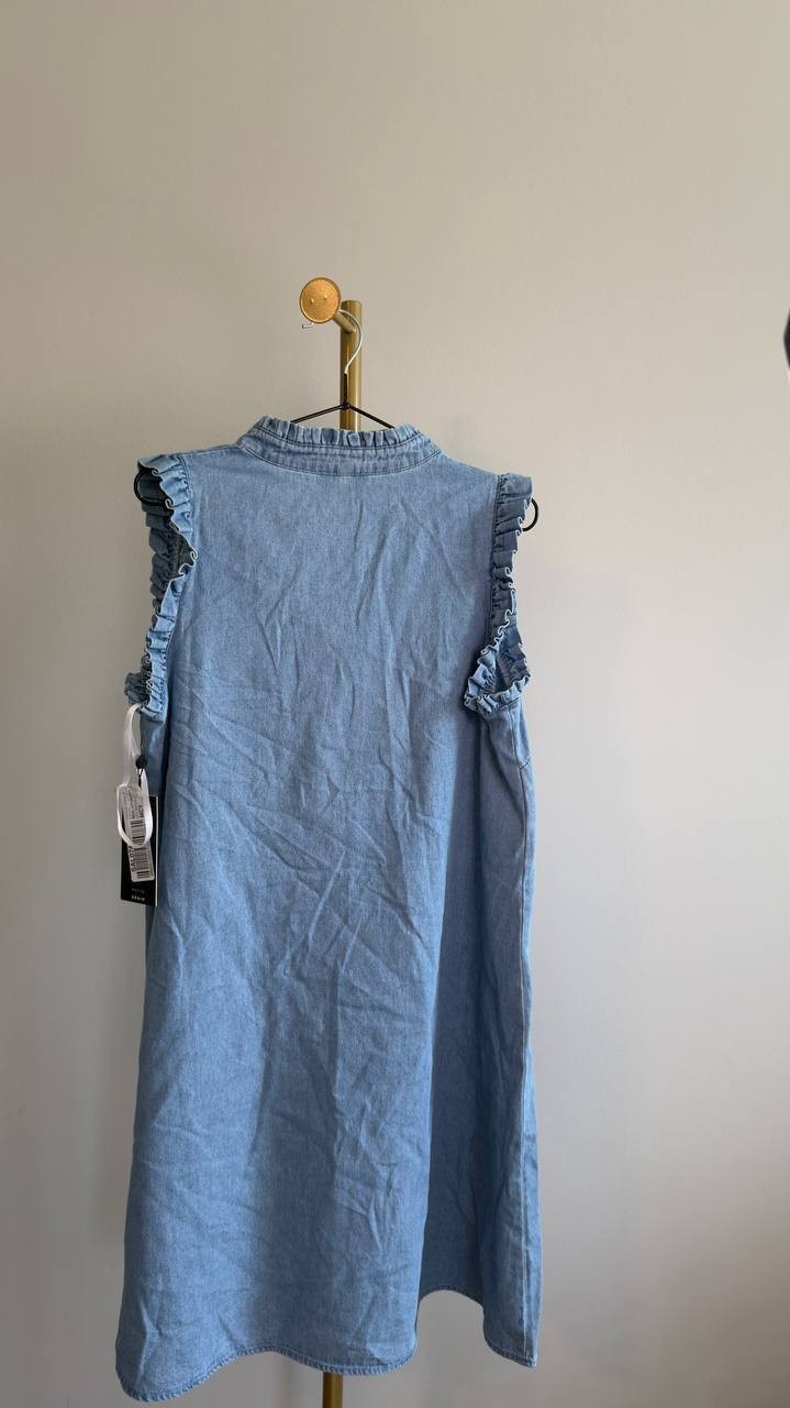 Jones New York Trapeze Chambray Ruffle Dress Pisces Wash PM NWT $99.50