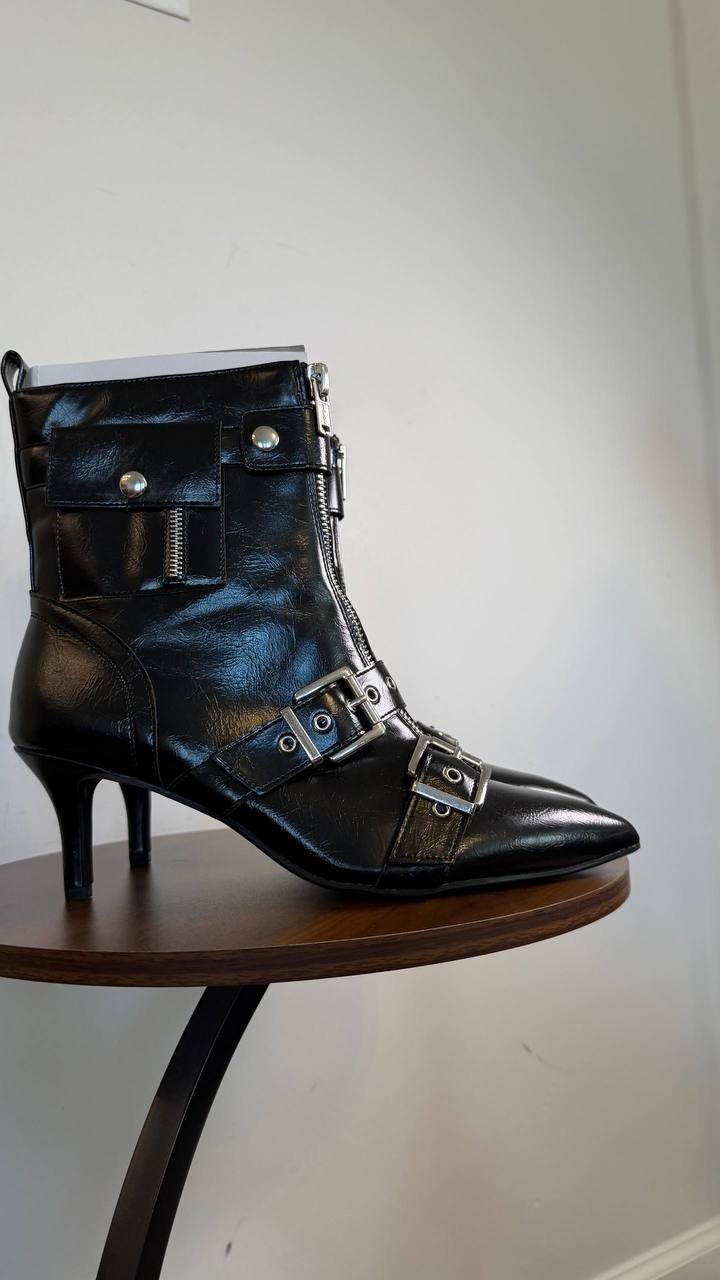Wild Pair Moonbeam Buckle Booties Black 11M Man‑Made Stiletto MSRP $89.90 NWB