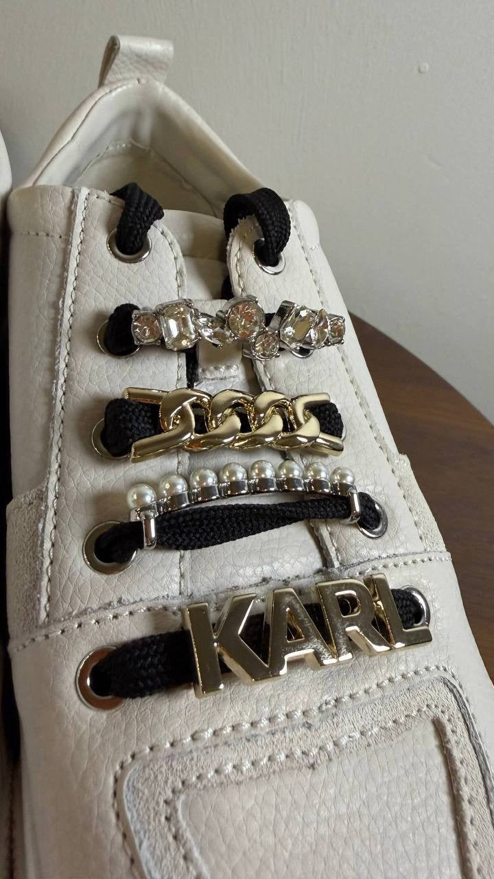 Karl Lagerfeld Gretel Sneakers 9M White Leather Embellished New In Box msrp$139