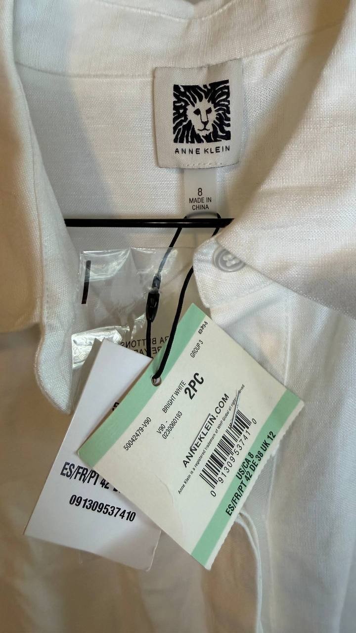 Anne Klein Women’s White Belted Drop-Sleeve Shirtdress Size 8 NWT $169