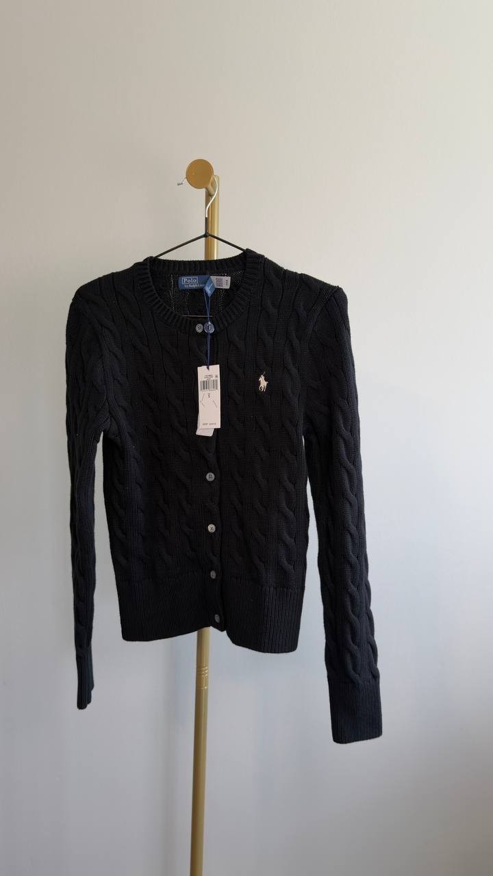 Polo Ralph Lauren Cable-Knit Cotton Crewneck Cardigan Black S NWT $228