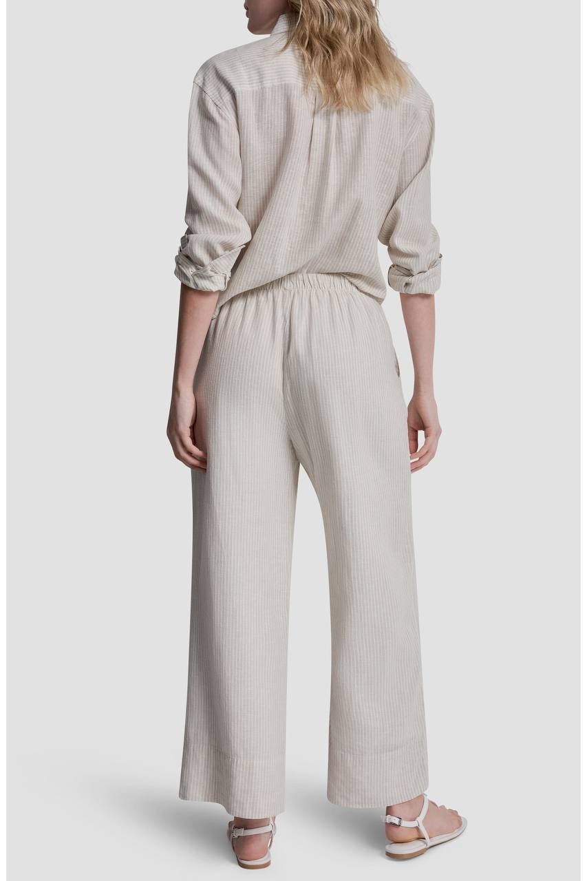 DKNY Jeans Petite Linen-Blend High-Waist Wide-Leg Pants Lex Pebble PL NWOT $89