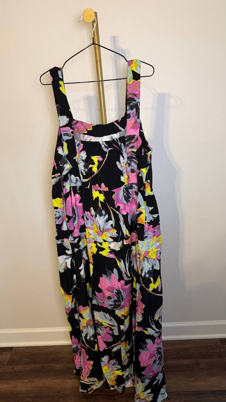 Vince Camuto Plus Floral Square‑Neck Maxi Dress Violet Blush 2X NWT $79