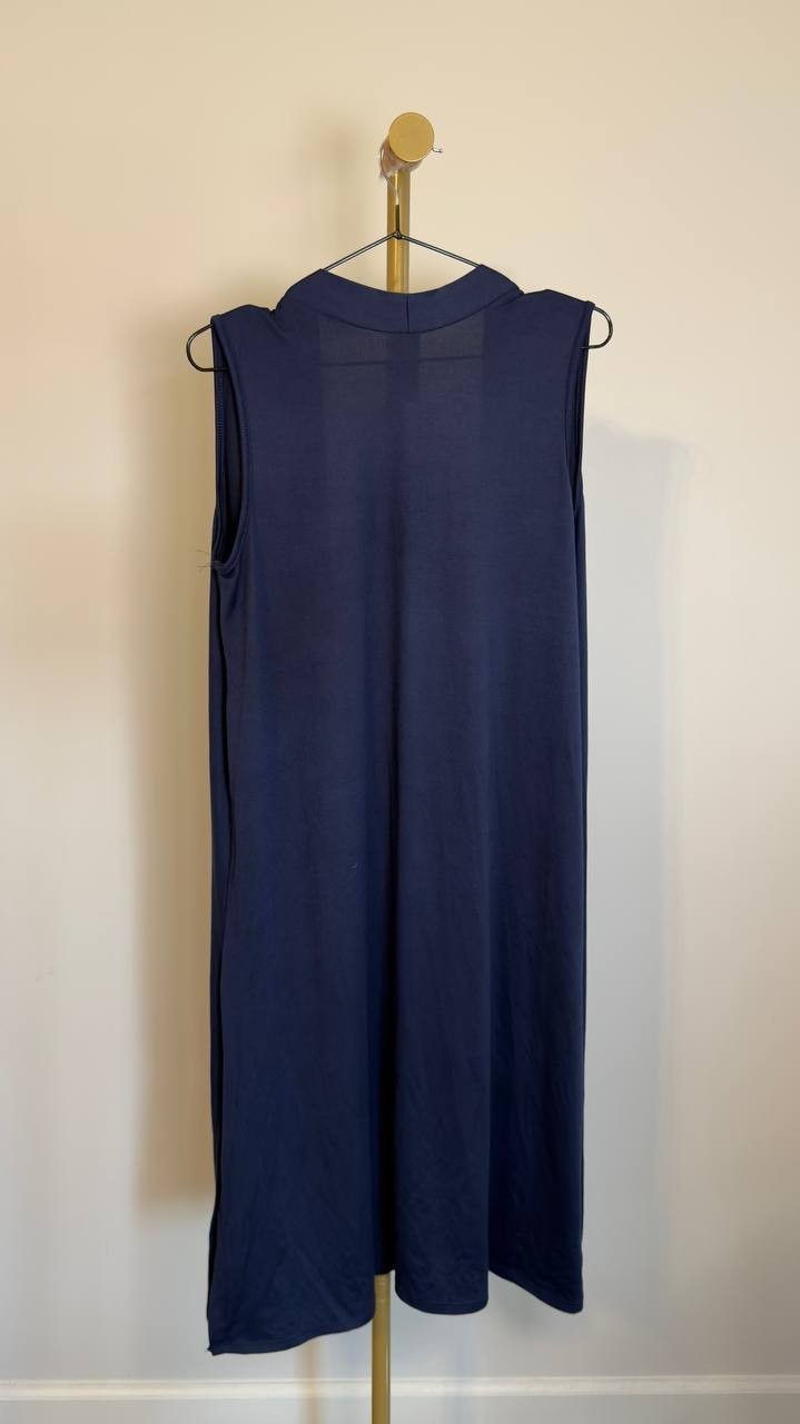 24seven Comfort Apparel Sleeveless Long Side-Slit Vest Navy L NWT $59.99