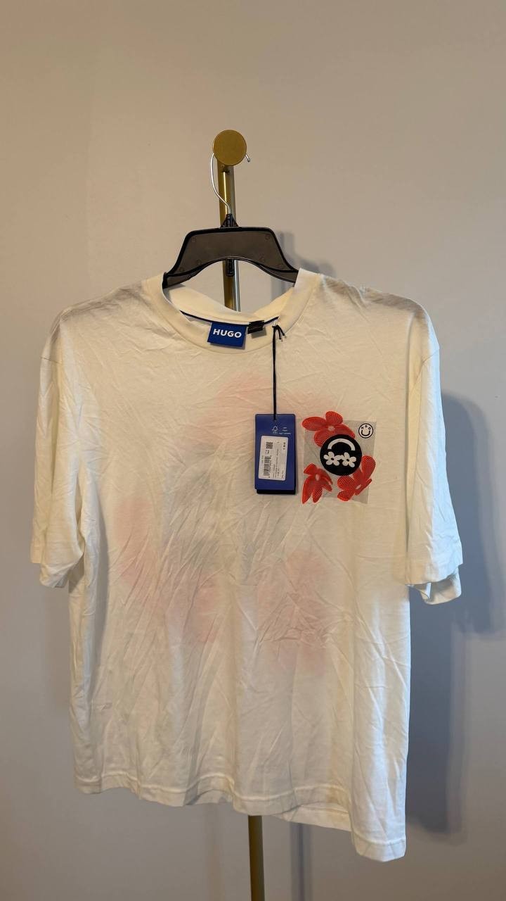 Hugo Hugo Boss Men’s Nufloro Graphic Crewneck T‑Shirt Off‑White L $58 NWT