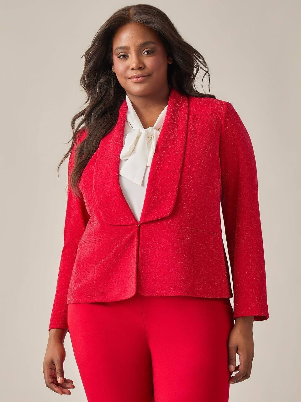 Kasper Lurex Knit Shawl Collar Jacket – Red – NWT – Long Sleeve – Hook & Eye