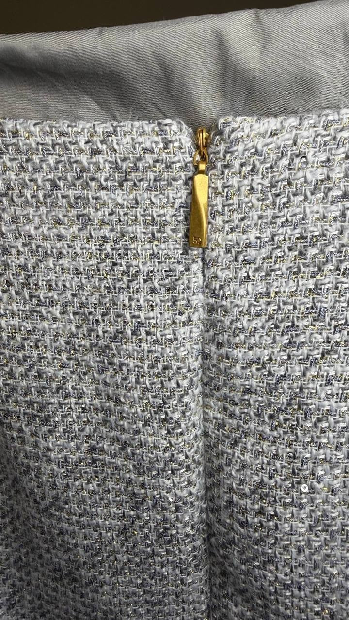 Donna Karan New York Tweed Ruffle Hem Skirt Grey 12P NWT $99