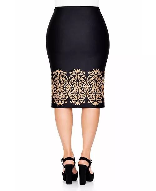 White Mark Printed Stretch Midi Pencil Skirt Brown XL NWT $56