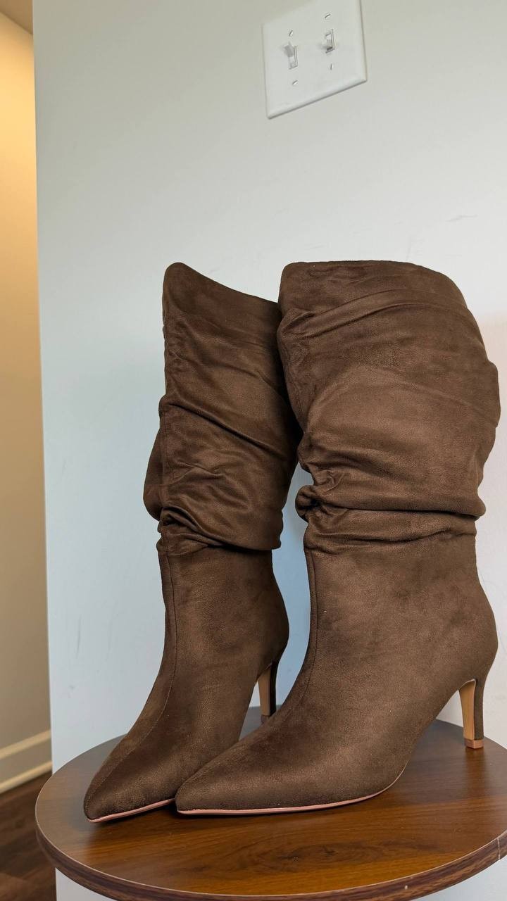 Journee Sonnet Slouchy Wide Calf Boots Chocolate 9M XWC Vegan Leather $79.99 NWB