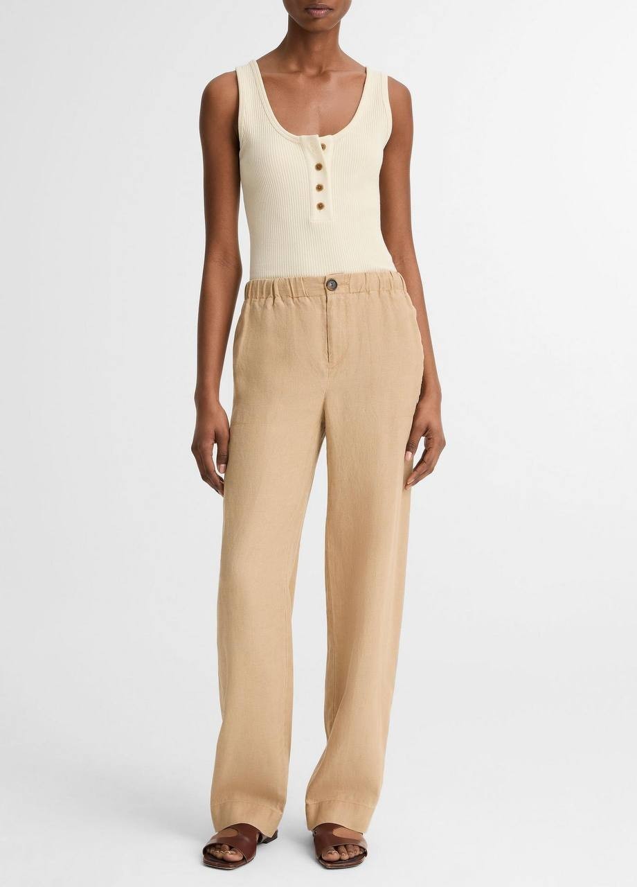 Vince  Women’s  Ribbed  Cotton‑Blend  Henley  Tank  Sun  Ivory  M  NWT  $148