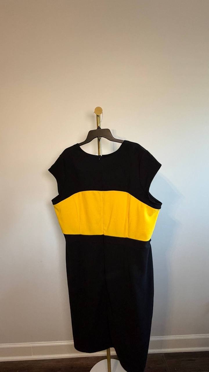 NY Collection 2‑Piece Colorblocked Dress Set Black Lemon 18W NWT $46.99