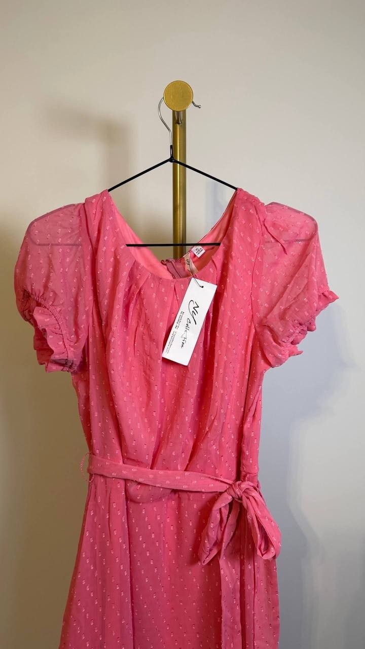 NY Collection Petite Swiss Dot Belted Dress Coral PL $40.99 NWT