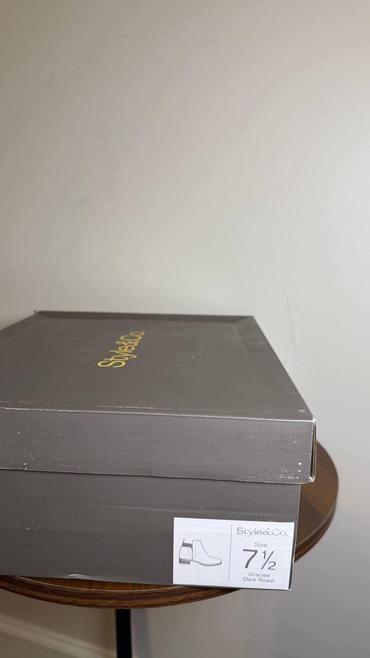 Style&Co Dark Roast Man‑Made Lug Booties 7.5M New in Box MSRP $69.90
