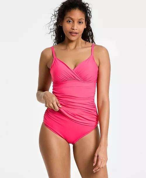 Anne Cole Surplice Underwire Tankini Top Pink 34DD/36D NWT $74