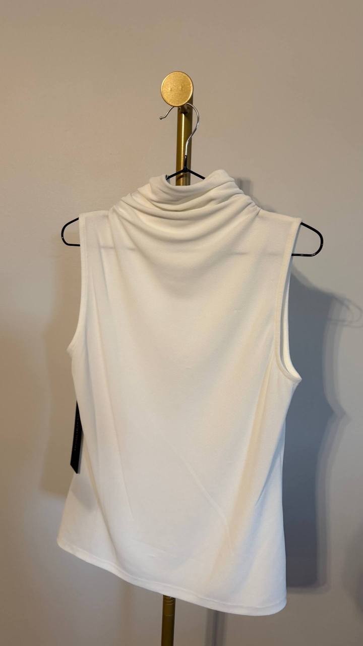 Donna Karan Draped Mock Neck Sleeveless Top Cream M $69 NWT