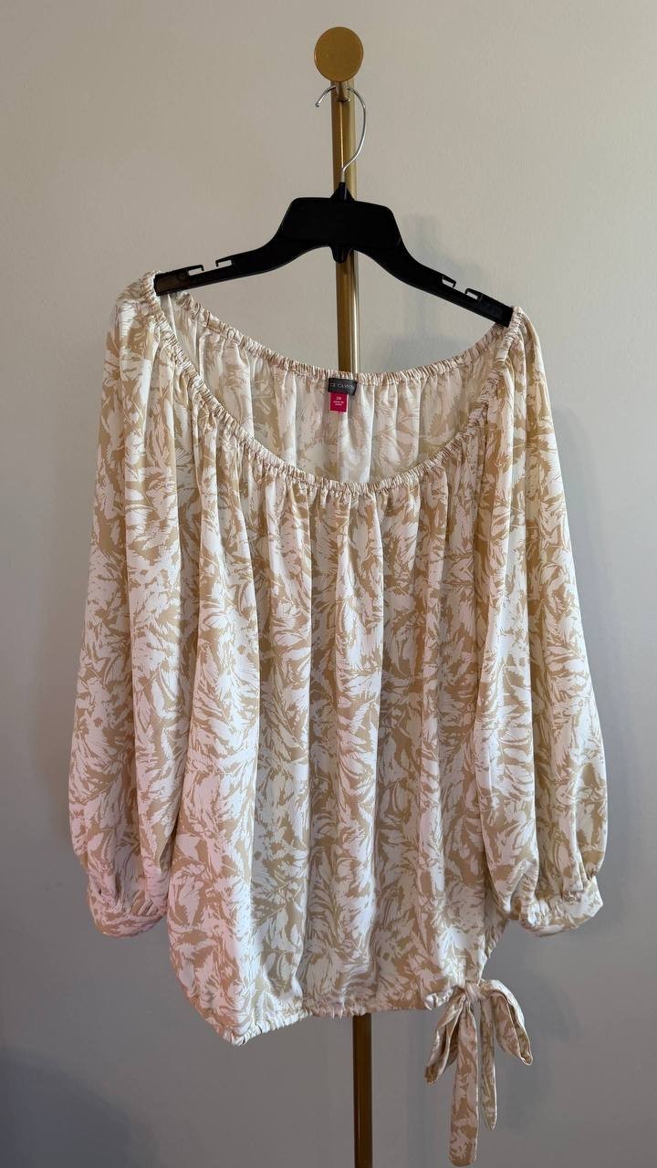 Vince Camuto Plus Size Off‑Shoulder Printed Blouse Multicolor 3X $79 NWT