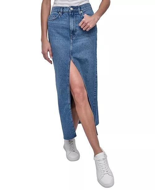 DKNY Jeans High‑Rise Cotton Denim Maxi Skirt – Size 28 – NWT – Blue