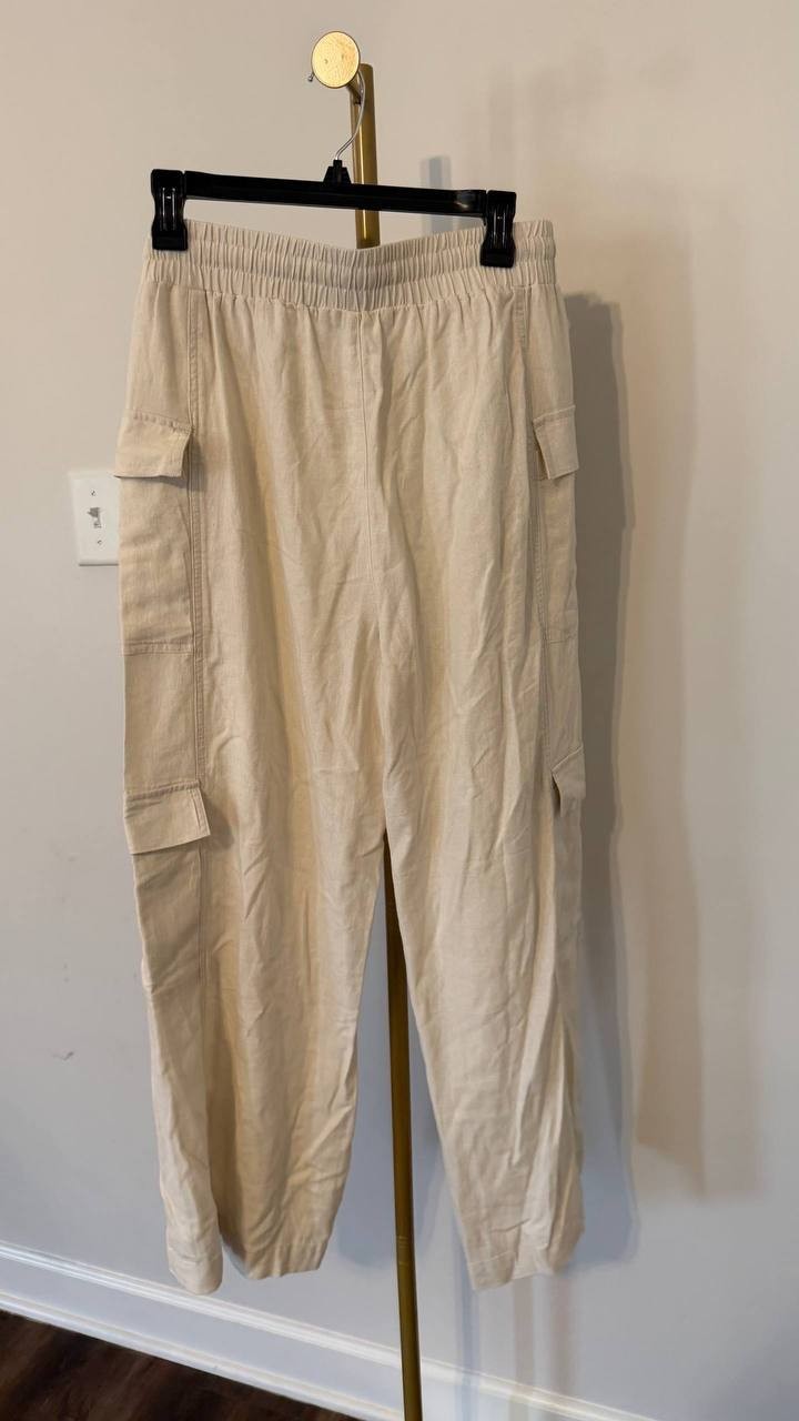 DKNY Jeans Linen Cargo Pants White PL NWT MSRP $89