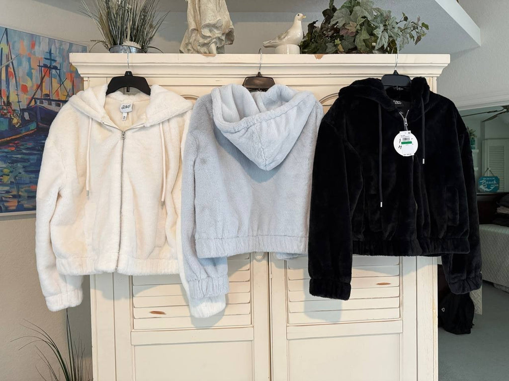 Planet Heart Women’s Cozy Faux Fur Hoodie Jacket, Zip Front, Fleece, Sizes