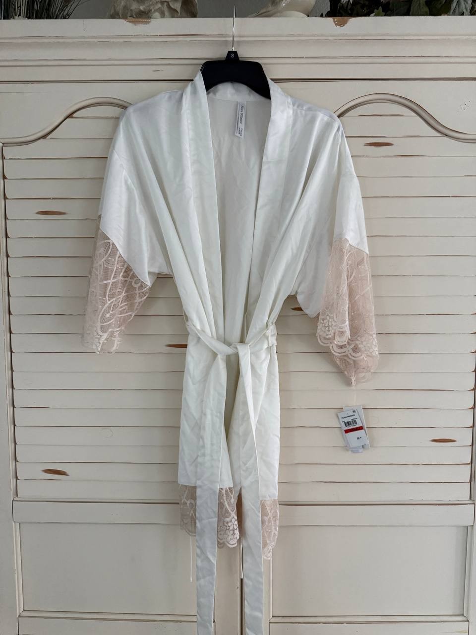 Flora Nikrooz Rosa Kimono Robe in Ivory Satin & Lace Size XS