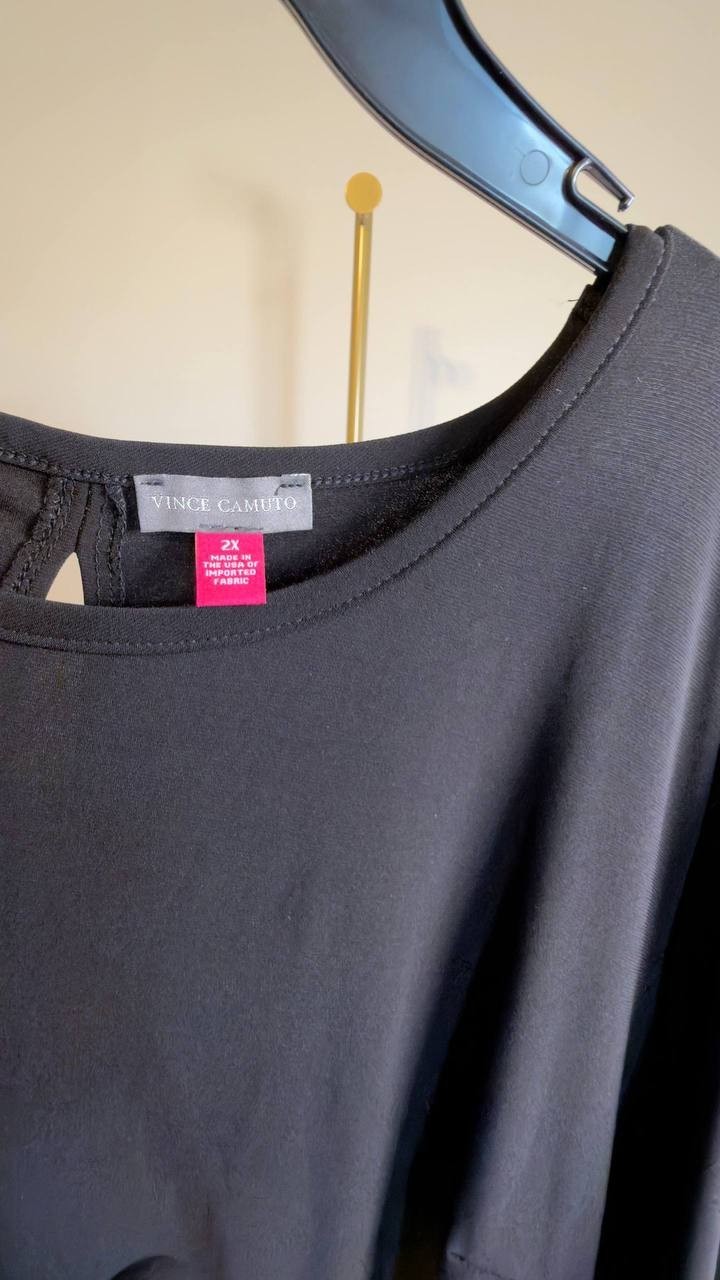 Vince Camuto Plus Short Sleeve Crew Neck Maxi Dress Black 2X NWT $79